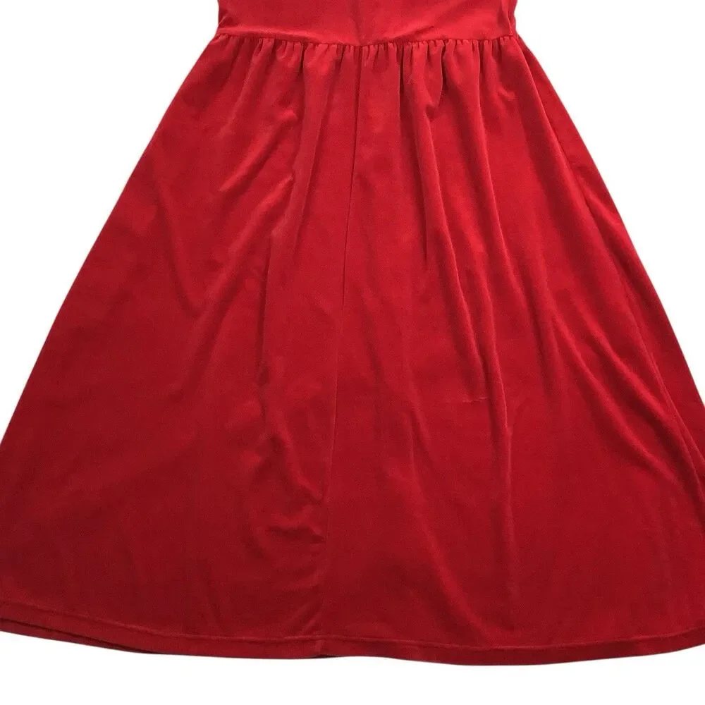 Vintage Red Velvet Midi Maxi Dress L Button Front Pleated A Line Holiday 80s 90s